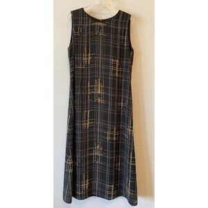 Josephine Chaus Dress Sleeveless Plaid Black & Gold Petite Size 8